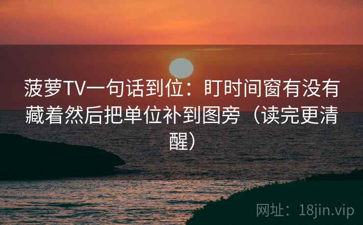 菠萝TV一句话到位：盯时间窗有没有藏着然后把单位补到图旁（读完更清醒）