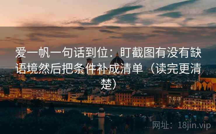 爱一帆一句话到位：盯截图有没有缺语境然后把条件补成清单（读完更清楚）
